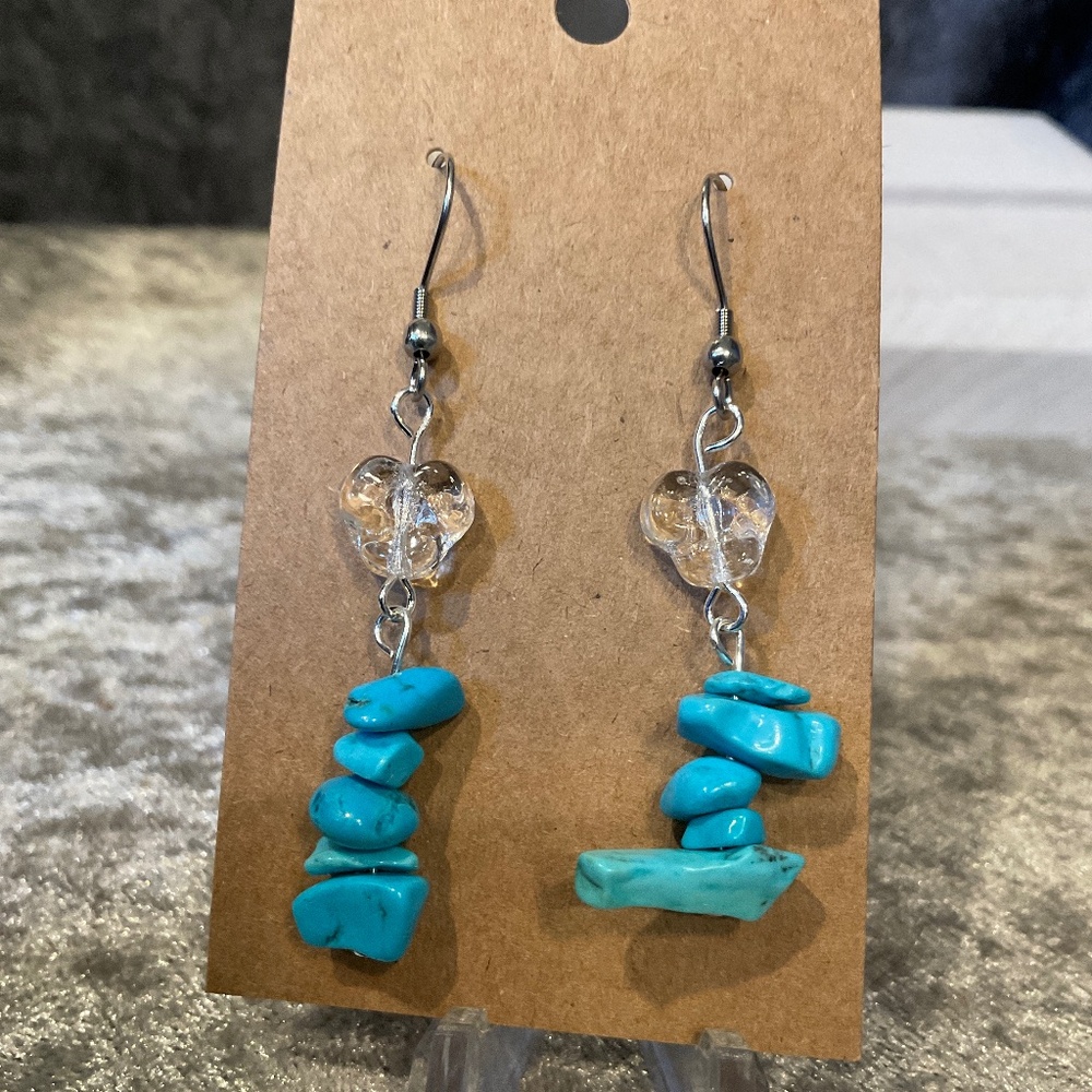 Faux Turquoise and Glass Beaded Dangle Pierced Earrings